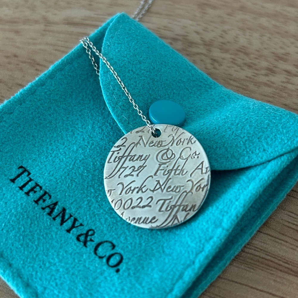Tiffany & Co. Silver New York Script Wavy Pendant 18” Necklace